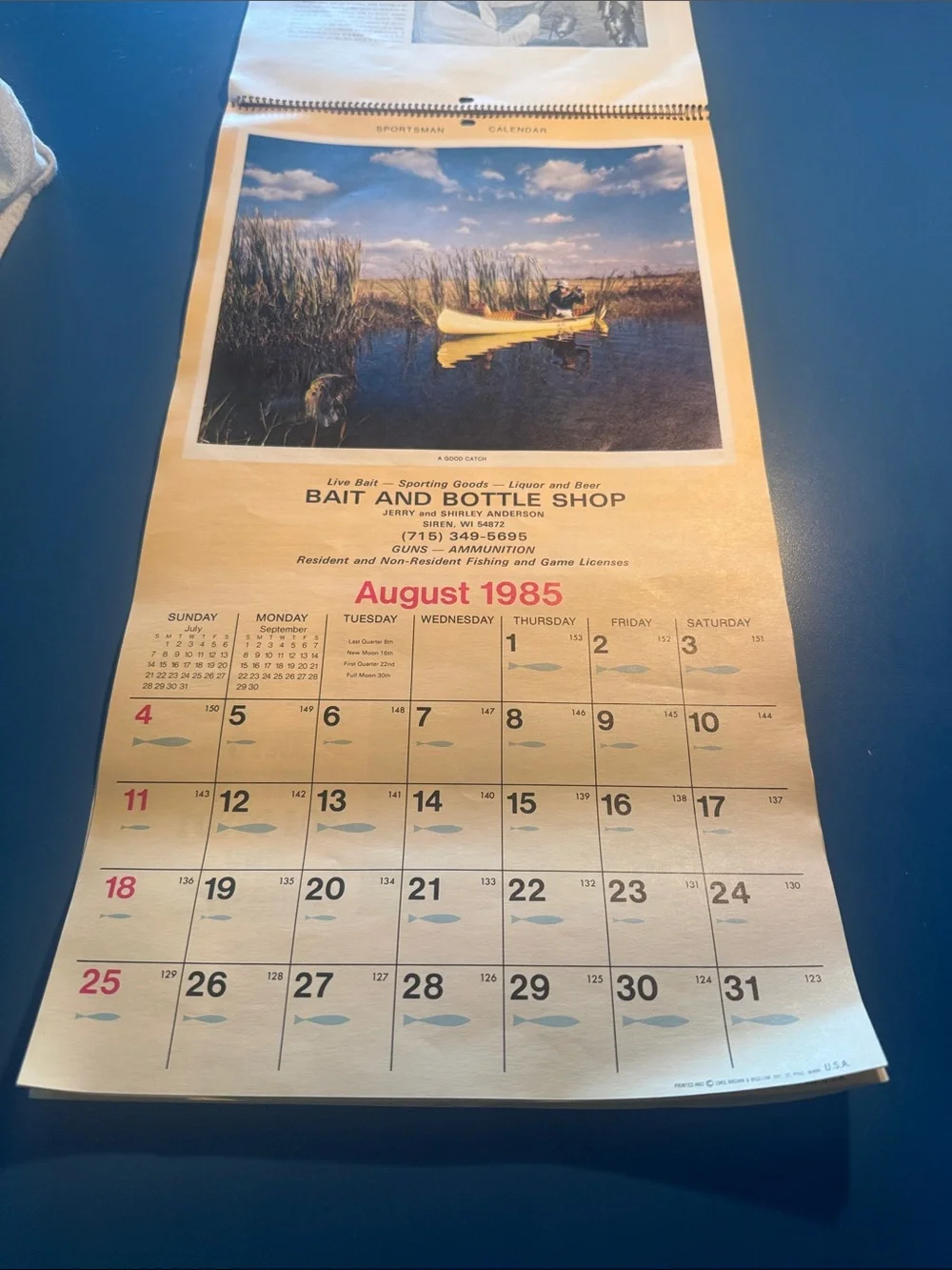 Vintage - January 1985 to December 1985 Bait & Bottle Shop calendar